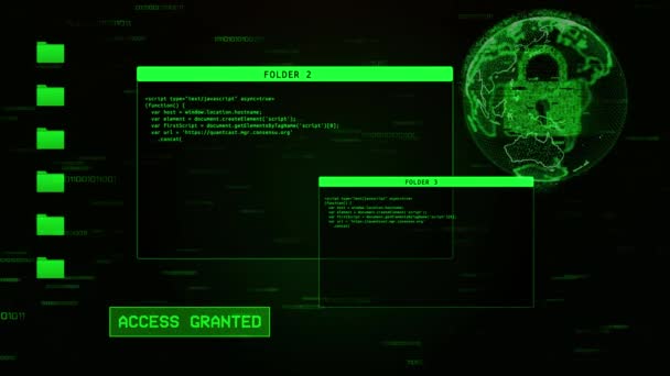 System login Animation of entering password on computer screen with access Granted message on screen, — Stock Video
