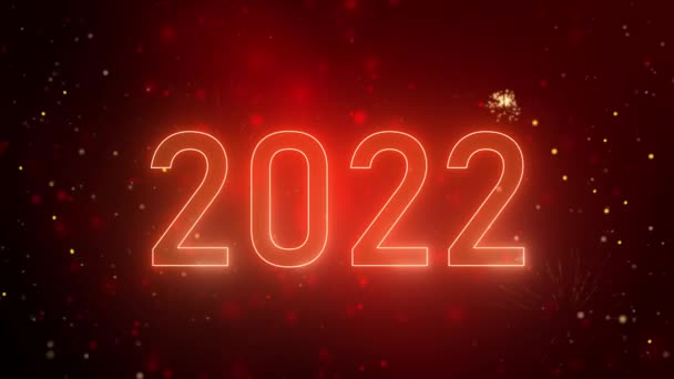 2022 Frohes Neues Jahr Grußwort Text mit Glitzern und Funkenpartikeln und Funken auf rotem Hintergrund — Stockvideo