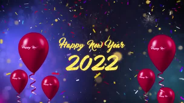 2022 Año Nuevo Globos de Oro Realista confeti de Oro 2022 Globos Animación 4K — Vídeos de Stock