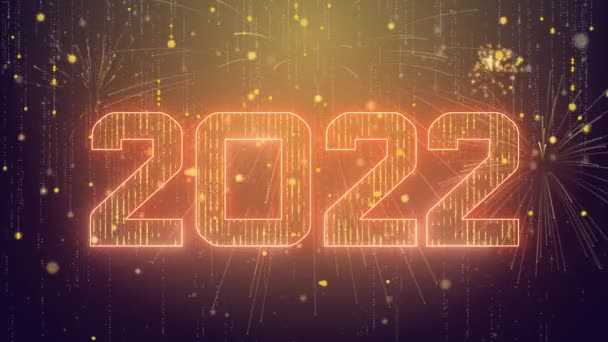 4K Golden Gelukkig nieuwjaar 2022 sprankelend jaar vuurwerk vonken en deeltjes achtergrond. — Stockvideo