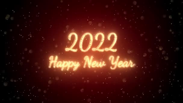 2022 Frohes neues Jahr Text Partikel Goldener Gruß Text Aussehen Blinkende Partikel Anzeige. — Stockvideo