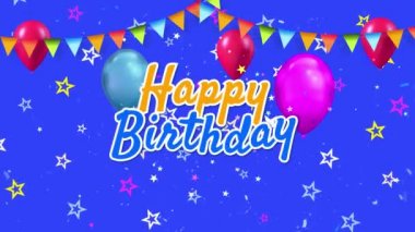 4K Holday kartında parti pembe ve altın renkli balonlar Mutlu yıllar konfetilerle.