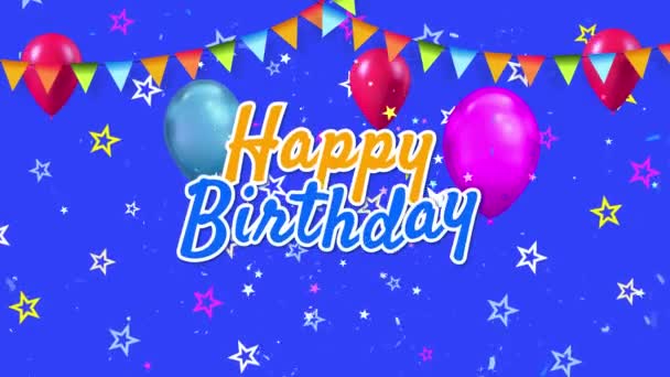 4K Holday cartão com festa balões de ar rosa e ouro feliz aniversário com confete. — Vídeo de Stock