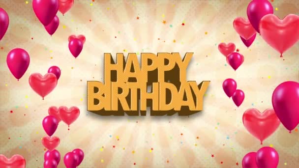 Grattis på födelsedagen text animation och färgglada partiklar tona ut från Happy Birthday text. — Stockvideo