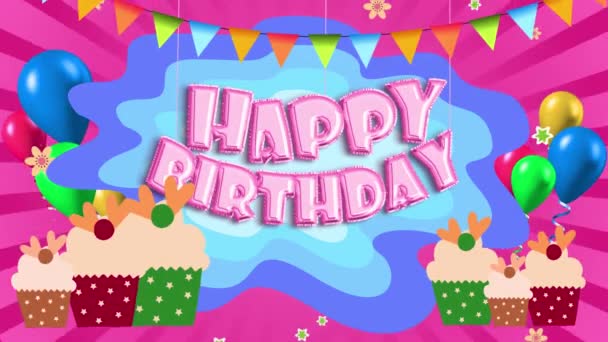 Σχεδιασμός τυπογραφίας Happy Birthday για ευχετήριες κάρτες και φόντο πρόσκλησης. με μπαλόνι, — Αρχείο Βίντεο