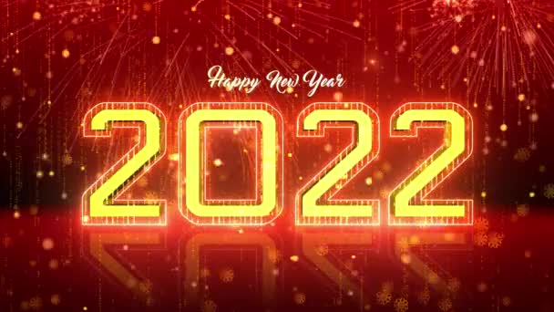 Feliz ano novo 2022 espumante ano lettering com fogos de artifício partículas Loop fundo. — Vídeo de Stock