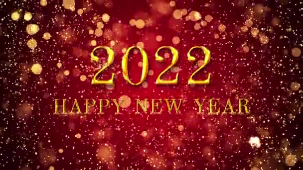 2022 Feliz Año Nuevo. Brillo dorado sobre fondo rojo. Lazo 4K — Vídeos de Stock