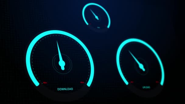 Futuristic speedometer dengan pointer yang melewati teknologi 5G dashboard speedometer — Stok Video