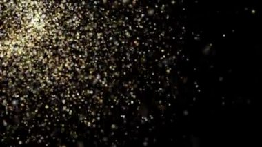 Altın Parıldayan Sihirli Işık Parlayan Toz Parçacıkları Siyah zemin üzerinde parıldıyor