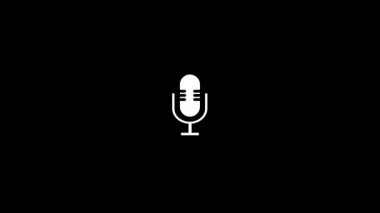 white microphone icon black background Animation. OS Ui Podcasting microphone waveform graphic