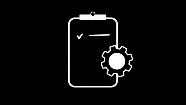 Technical support check list Clipboard with gear isolated icon Animation. Management flat icon concept. — стоковое видео