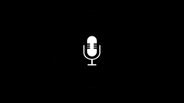 White microphone icon black background Animation. OS Ui Podcasting microphone waveform graphic — Stock Video