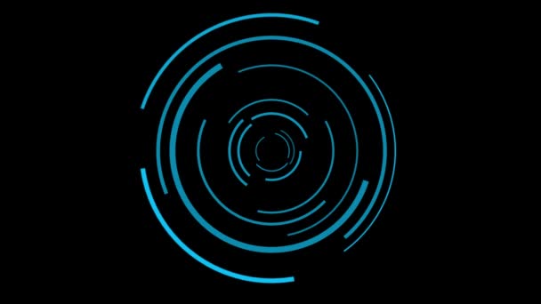 Animación de los círculos azules 4k aislada en el fondo negro de la pantalla verde para la interfaz HUD — Vídeo de stock