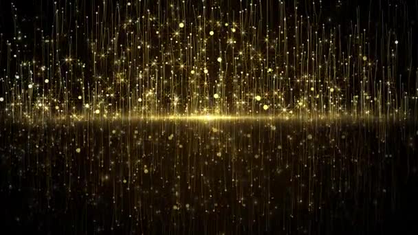 Particules d'or 4K prix backgrond est un graphique de mouvement. Particules d'or luxueuses allant de l'avant. — Video