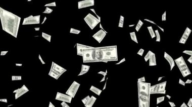 Düşen Dolarlar banknotları Kusursuz Döngü Animasyon Arkaplanı. İçerilen Yeşil Ekran.