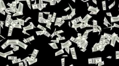 100 dolarlık banknotlar havadan düşüyor. Kusursuz Döngü Canlandırması.