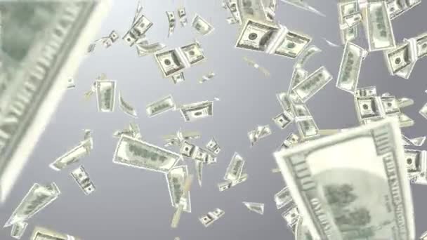 Mouvement des billets de banque en dollars volants isolé sur fond blanc. L'argent vole dans les airs. — Video