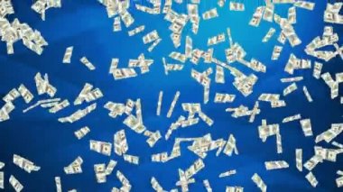 100 dolarlık banknotlar döngülü animasyonlar halinde uçuyor. 4K Alfa maskesi. Para Yığını