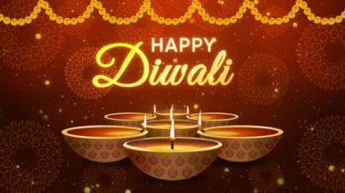 4K döngüsü mutlu Hint Dini Festivali Diwali. Sıcak bokeh arkaplanlı yağ lambası canlandırmasıName