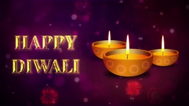 Mutlu Diwali 'ler, ışık festivali. Yanan diya lambaları. Diwali kutlaması 4K Arka plan.