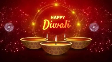 4K Döngü Geleneksel Diwali Festivali Arkaplanı. Gerçekçi Diya lambaları,