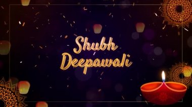 Mutlu Shubh Diwali, ışık festivali. Yanan diya lambaları. Diwali kutlaması. 4K Döngü Canlandırma Arkaplanı.