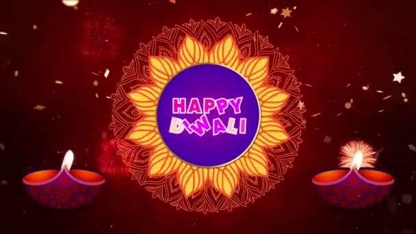 4K Loop Diya Lampe mit Feuerbeleuchtung für Diwali, Deepavali oder Dipavali, das indische Lichterfest im Hintergrund — Stockvideo