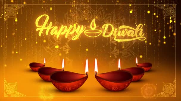 Diwali, Deepavali ya da Dipavali Işık Festivali. Altın rengi diya Döngüsü 4K. — Stok video
