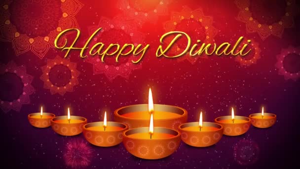 4K Video Loop Animation Happy Diwali, festival de luzes. A queimar lâmpadas de diya. Celebração Diwali. — Vídeo de Stock