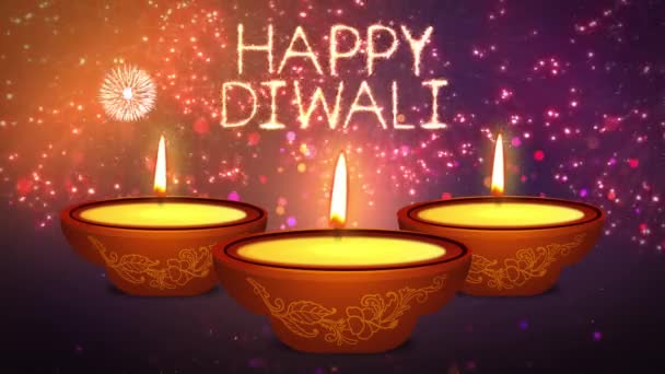 ハッピーディワリ伝統的なインドのライトhindu祭りお祝いの休日の挨拶カード. — ストック動画