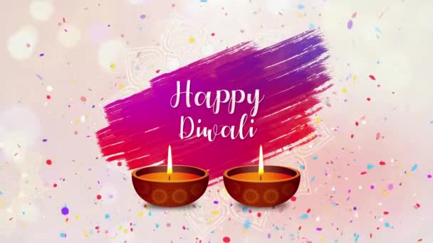 Tarjeta de felicitación de la decoración de la celebración de Diwali feliz, con la lámpara de Diya, tarjeta de felicitación del festival hindú Diwali — Vídeo de stock