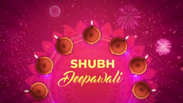 Belo cartão de felicitações Happy Diwali com lâmpada e fundo rangoli Loop. festival de luzes, — Vídeo de Stock