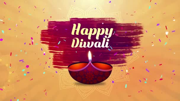 4K Loopバーニング花diya on Diwali Holiday,古代ヒンズー教の光の祭り, Happy Deepavali — ストック動画
