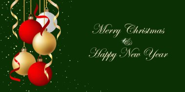 Altın ve kırmızı takılar, parıltılı parıltı ve zarif kompozisyonu olan şenlikli Noel vektörü arka planı. Tatil davetiyeleri ve tebrik kartları için ideal.