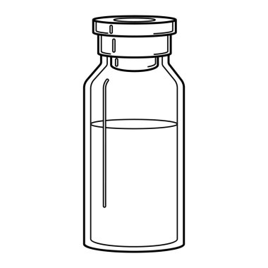 Laboratuvar cam şişesinin tasviri. Sıvı, minimal çizgi şeklinde. Tıbbi araştırmalar, kimya deneyleri ve bilimsel tasarım projeleri için uygundur..