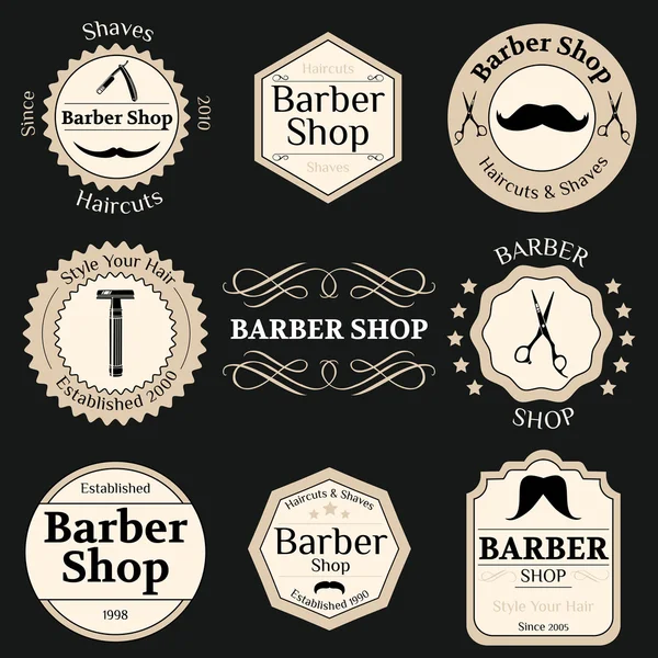 Set de insignias de peluquería vintage con tipografía y diseño e — Vector de stock