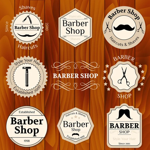 Set de insignias de peluquería vintage con tipografía y diseño e — Vector de stock