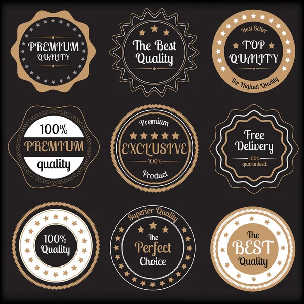 Set of beige and white premium quality badges on black backgroun — Stock Vector