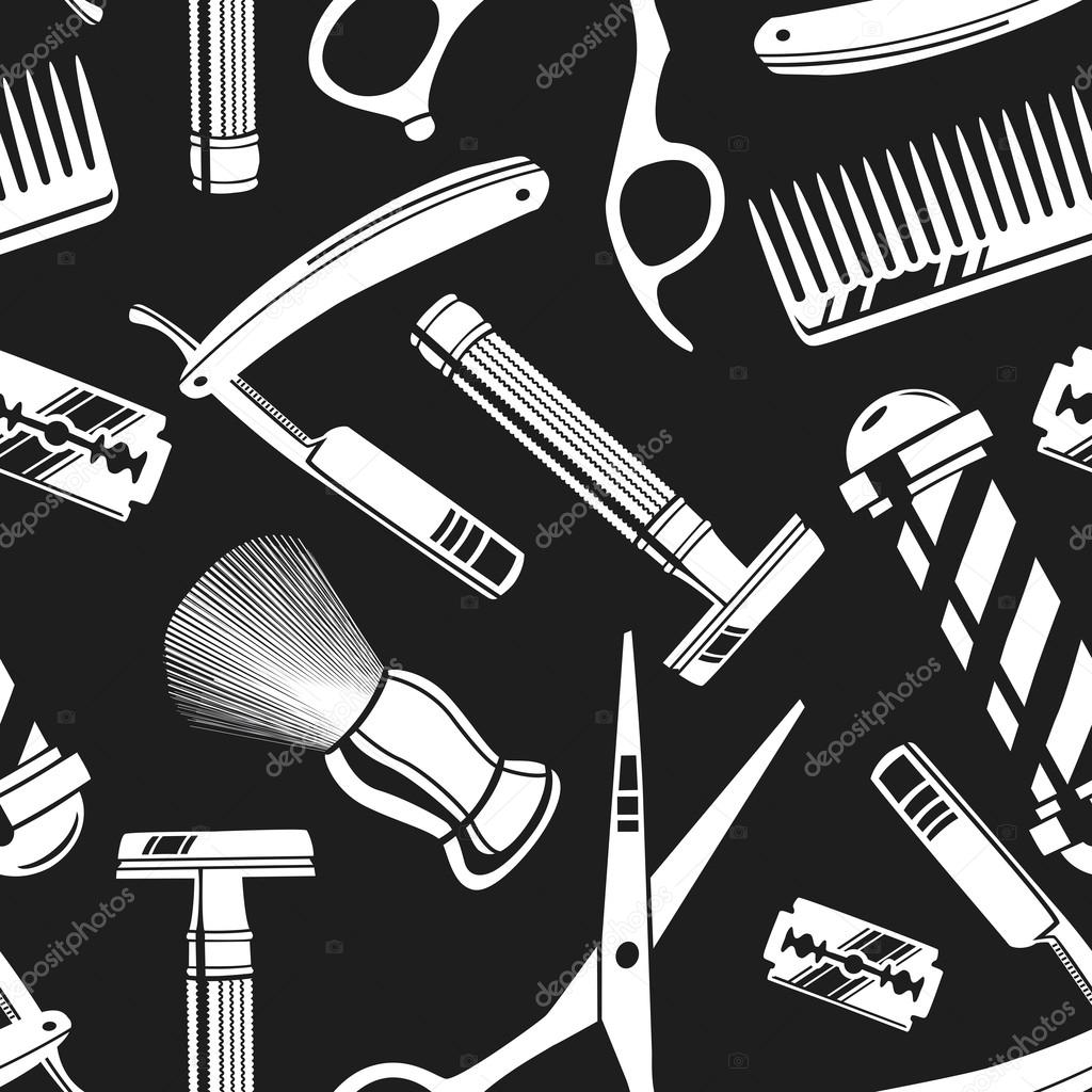 Seamless pattern background with vintage barber shop tools
