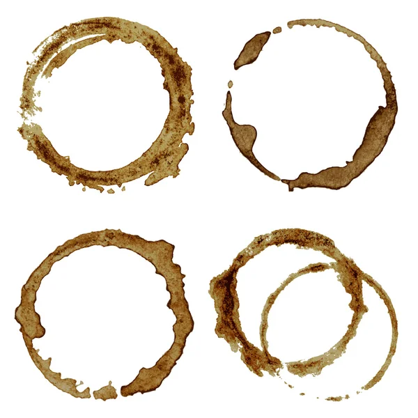 Ensemble de taches et taches de café réalistes sur fond blanc — Image vectorielle