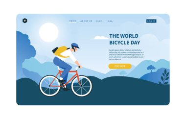 world bike day landing page concept vector illustration 