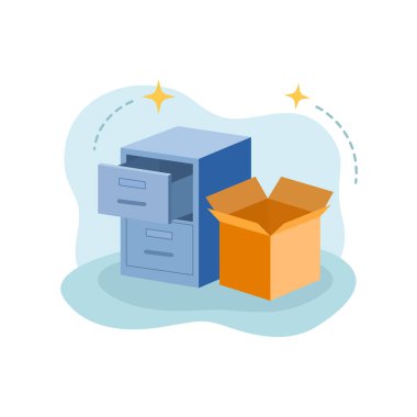 Açık Dosya Dolabı ve Karton Kutusu Veri Taşıma veya Arşivleme İçin Hazır olan Boş Durum UI 'sinin Düz Tasarım Vektörü ResmiComment