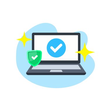 Güvenli dizüstü bilgisayar kurulumu için başarılı bir koruma sistemi düz tasarım vektörü, boş durum ui şablon simgesi