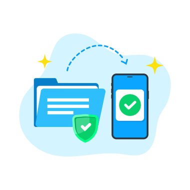 Mobil uygulama geliştirme için korunan veri transferi yassı tasarım vektörü boş durumu ui onayı.