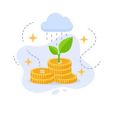 Finansal başarının düz tasarım vektör çizimi paraların boş hali ui şablon elementinden büyüdüğünü gösteriyor