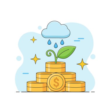 Finansal büyüme kavramının geliştirilmesi illüstrasyon paraları bitkisel yağmur bulutu tasarım vektörü boş durum ui ögesi