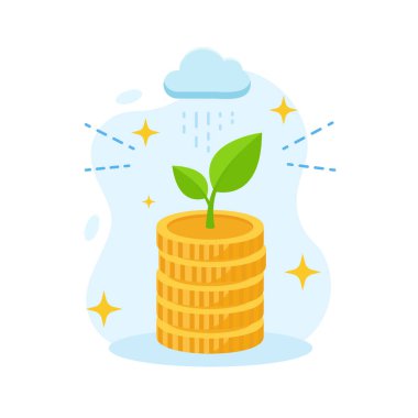 Madeni para yığınından elde edilen finansal başarı artışının yaratıcı düz tasarım vektörü gösterimi