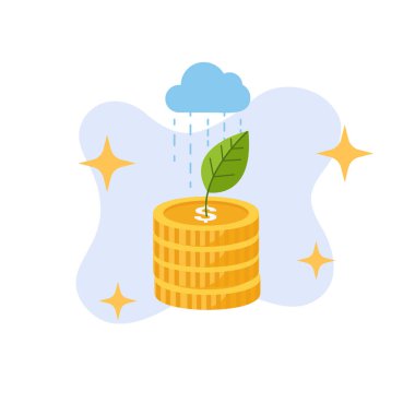 Madeni paralardan büyüyen bitkilerin finansal büyüme konsepti düz tasarım vektör çizimi boş ui ekranları için mükemmeldir