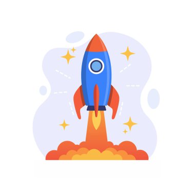 Başarılı roket fırlatma iş projesi düz tasarım vektör illüstrasyonunu artırır boş durum ui ögesi