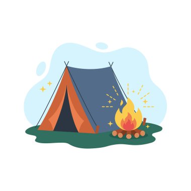 Parlayan düz dizayn vektörü olan rahat açık hava kamp sahnesi uygulamalar için mükemmel boş durum ui grafiği
